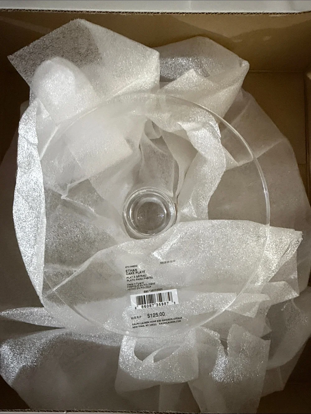 NWT Ralph Lauren Clear Glass Cake Plate Pedestal